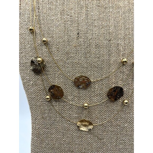 Gold Tone Layered Necklace With Textured Discs/Dots & Beads - Picture 1 of 4